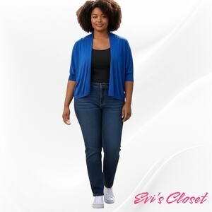 Lane Bryant Royal Cobalt Blue Plus Size 26/28 Open Front Short Sleeve Cardigan